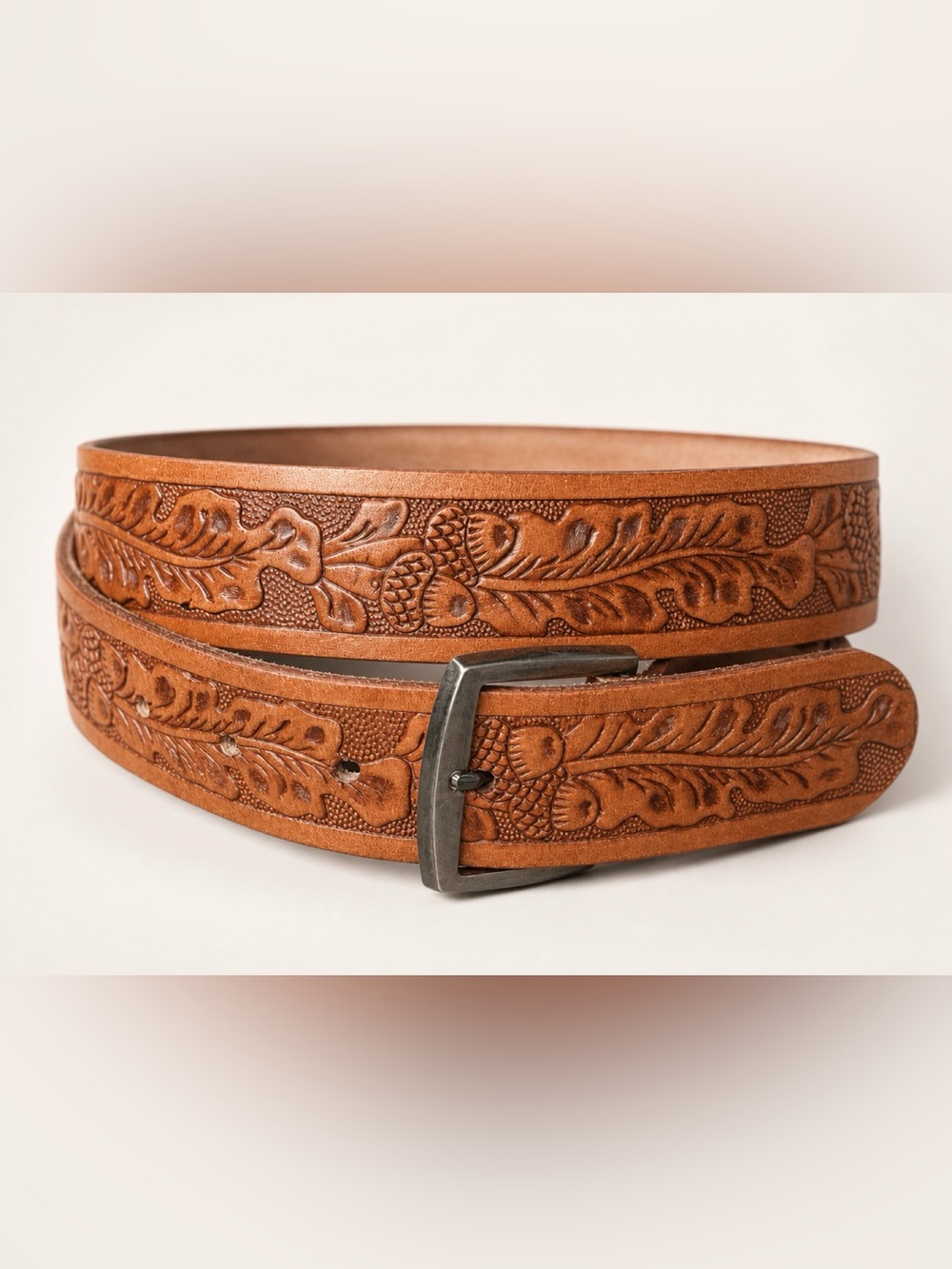 Vintage Tex Shoemaker & Sons Tooled Leather Oak Leaf Acorn Belt-Women's 35